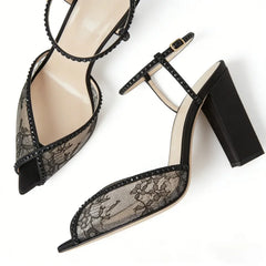 Black lace Peep toe Shoes
