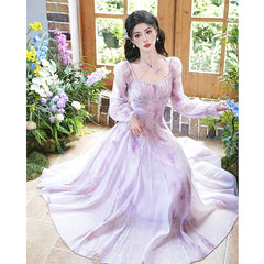 Vestido de hada violeta cristalina de ninfa mariposa