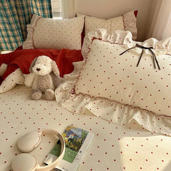 3/4Pcs Korean Princess Style Bow Ruffles Bedding Set