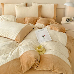 Winter Carved Milk Velvet Duvet Cover Set with Sheet and Pillowcase Thicken Bedding Set