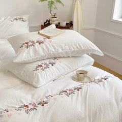 Vintage Floral Embroidered Lace-Up White Bedding Set