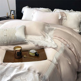 4Pcs Pink Princess Lace Edge Lyocell Eucalyptus Fiber Soft Silky Bedding Set