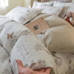 Cream Blue Bedding Set
