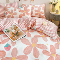 Cute Cherry Duvet Cover Set with Pillowcase Soft Summer Thin Flat Sheet Floral Boys Girls Queen Full Size Home Bedding Kit