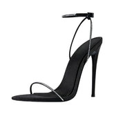 black Satin Crystal Belt buckle Banquet Shoes