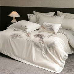 Luxury Feather Embroidery 100% Cotton Bedding Set