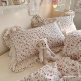 100% Cotton Double Layer Lace Ruffle Floral Bedding Set