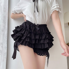Schwarze Lolita-Shorts mit Rüschen und Spitze