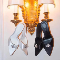 Wedding Slippers Ladies Satin Rhinestone Slides Ladies Bridesmaid Slippers Solid Color Women Heels