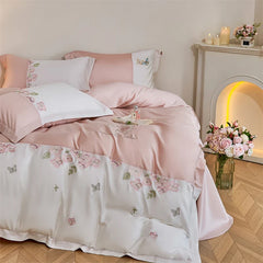 Flowers Butterfly Embroidery Luxury Bedding Set