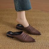 retro pleated cowhide pointed low Heel