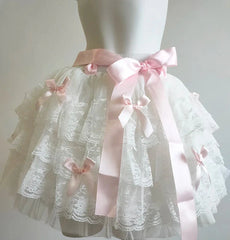 WinterLake Balletcore Spitzenrock im Prinzessinnen-Kokett-Stil mit Schleifen