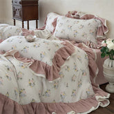Floral Prints Double Layer Ruffles Bedding Set