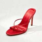 Red Fine ribbon Pinch toe Slippers Round toe pull-on Super high Heel