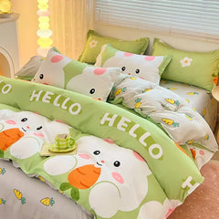 Cute Cat Duvet Cover Set with Zipper Flat Bed Sheet Pillowcases No Filler Twin Queen Size Girls Boys Gift Cartoon Bedding Set