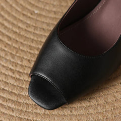 Sheepskin Square Toe Exposed Toe Middle Heel
