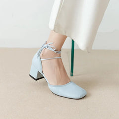 sheepskin Cross tied mary jane Shoes