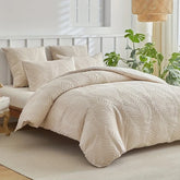 2/3 Pcs Embossed Leaf Pattern Duvet Cover Set Solid Color Comfortable Bed Cover Set Queen King Size Comforter Cover Pillowcases