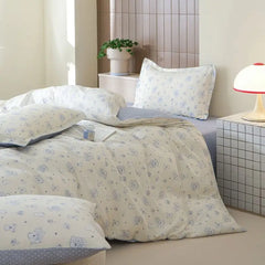 Cream Blue Bedding Set
