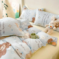 Cute Cat Duvet Cover Set with Zipper Flat Bed Sheet Pillowcases No Filler Twin Queen Size Girls Boys Gift Cartoon Bedding Set