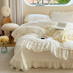 100% Cotton Korean Princess Wedding Lace Ruffles Bedding Set