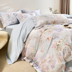 600TC Egyptian Cotton Flowers Print Queen King Size Luxury Bedding Set