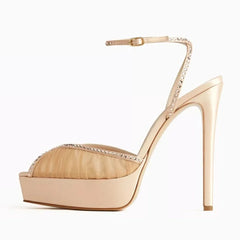 white Mesh Pleated platform Wedding Shoes