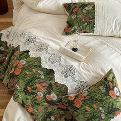 Vintage French-style Printed Patchwork Lace 1000TC Egyptian Cotton Bedding Set