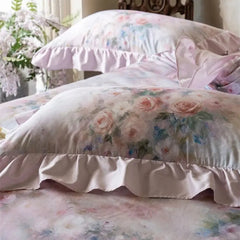 600TC Egyptian Cotton Flowers Print Ruffle Luxury Bedding Set