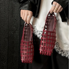 leather cowhide square toe hollow breathable and comfortable low Heel