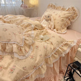 3/4Pcs Korean Princess Style Floral Lace Ruffle 100% Cotton Bedding Set
