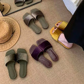 Vintage Velvet Square Toe Women Flats Slippers Concise Lightweight Slip On Slides Outdoor Daily Walking Vacation Dress Shoes