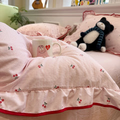 Sweet Pink Crinkled Gauze Bedding Set