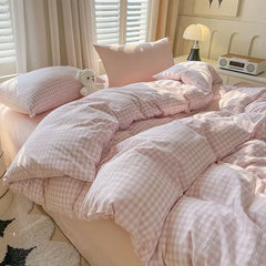 Blue Ins Nordic Duvet Cover Set No Filler Pink Green Pillowcase Flat Sheet Single Queen Size Fashion Bedding Set