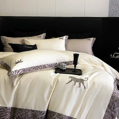 Premium 1000TC Egyptian Cotton Leopard Embroidery Luxury Bedding Set