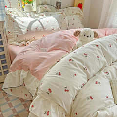 Princess Style Cartoon Floral Ruffles Bedding Set