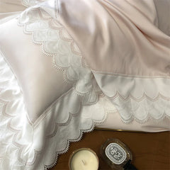 4Pcs Pink Princess Lace Edge Lyocell Eucalyptus Fiber Soft Silky Bedding Set