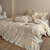 Vintage French Butterfly Lace Ruffles Cotton Linen Blend Jacquard Bedding Set