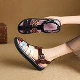 Thick Sole Leopard Print Breathable Open Toe Loose Buckle Strap Low Heel