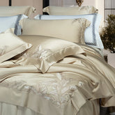 Champagne Luxury Leaf Embroidery Bedding Set