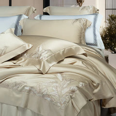 Champagne Luxury Leaf Embroidery Bedding Set
