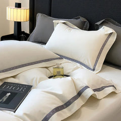 100% Cotton Thickened Brushed Fabric Simple Embroidery Bedding Set