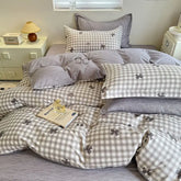 Grey Duvet Cover Set with Bow Fashion Twin Queen Size Girls Boys Flat Sheet Pillowcase No Filler Soft Summer Home Bedding Set