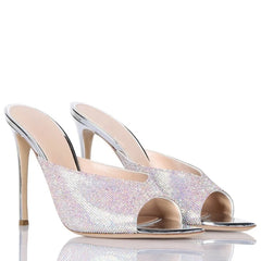 Peep toe Slippers Pointed toe pull-on Super high Heel