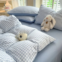 Blue Ins Nordic Duvet Cover Set No Filler Pink Green Pillowcase Flat Sheet Single Queen Size Fashion Bedding Set