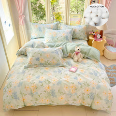 Pastoral Style Florals 100% Cotton Duvet Cover Soft Skin Friendly Single Double Bed Covers Pillowcases Queen King Bedding Set