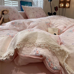 3/4Pcs Korean Princess Style Floral Ruffles Soft Bedding Set