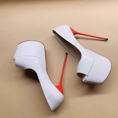 White patent leather peep toe Pumps
