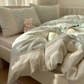 French Style Lace Trim Washed Cotton 4 Piece Bedding Set