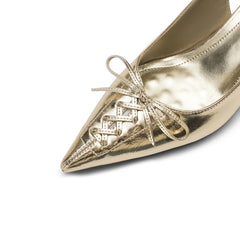 leather cowhide pointed bow high Heels